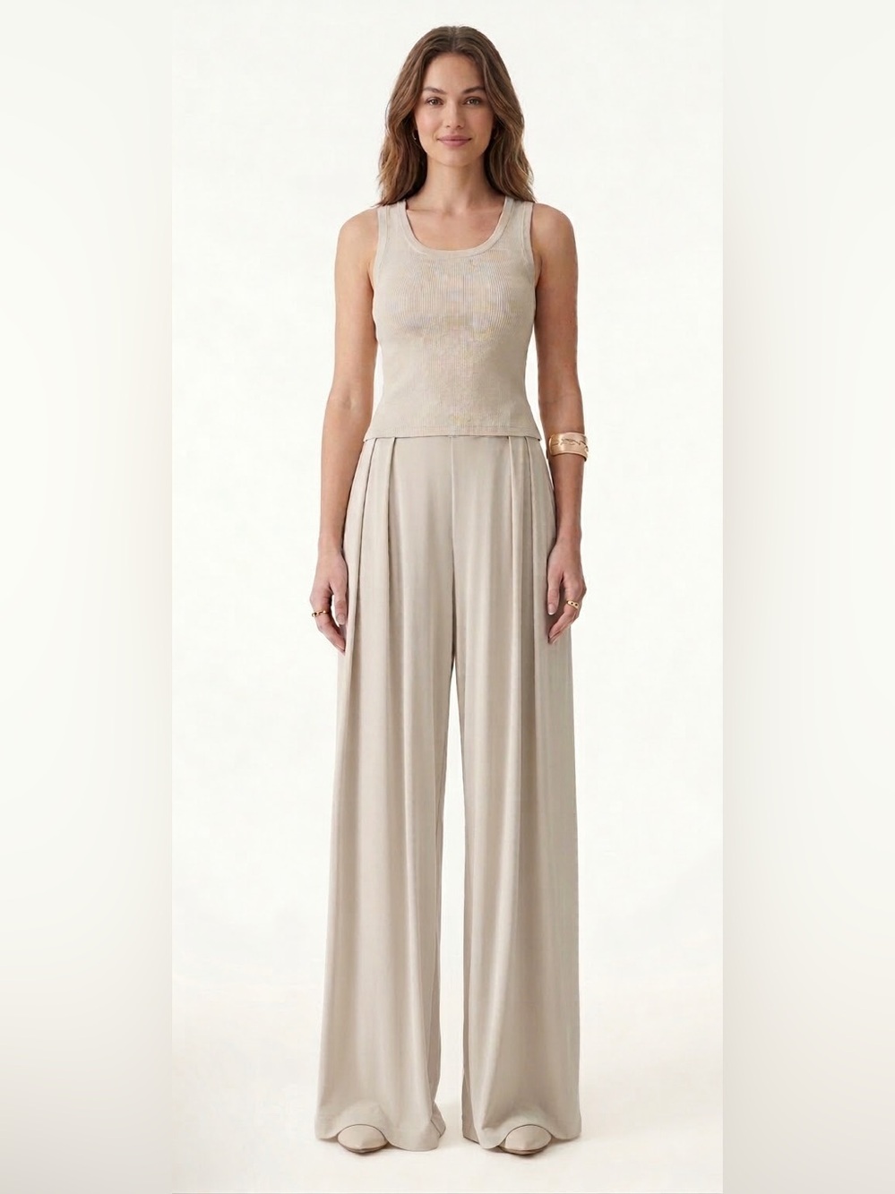 OGL Morning Mist Sandwashed Mid Rise Pleated Wide Leg Palazzo Pants Size Small